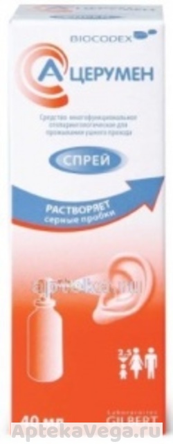 А-ЦЕРУМЕН ПЛЮС 40МЛ. СР-ВО Д/ПРОМ. УШН.ПРОХОДА СПРЕЙ ФЛ.